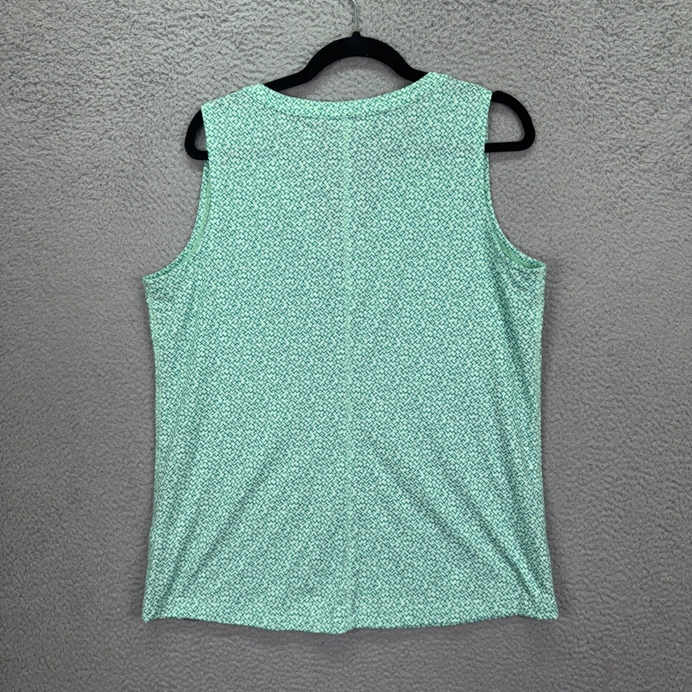 LL Bean Tank Top Womens L Green Geometric Print Sleeveless Split V-Neck Outdoor - Picture 2 of 8